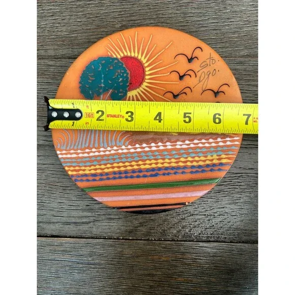Cerogo Santo Domingo Terra Cotta Hand Painted Sunset BOHO Pottery Wall Plaque - Picture 5 of 6
